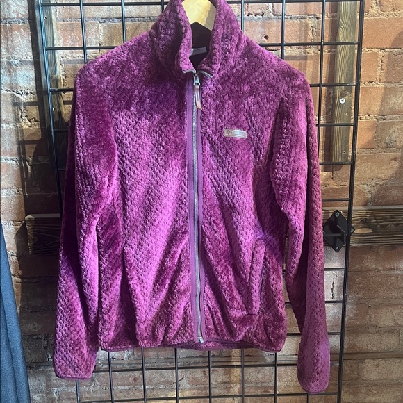 Columbia Jackets & Blazers - Columbia Women's Purple Maroon Plush Fuzzy Velour Diamond Design Teddy Jacket